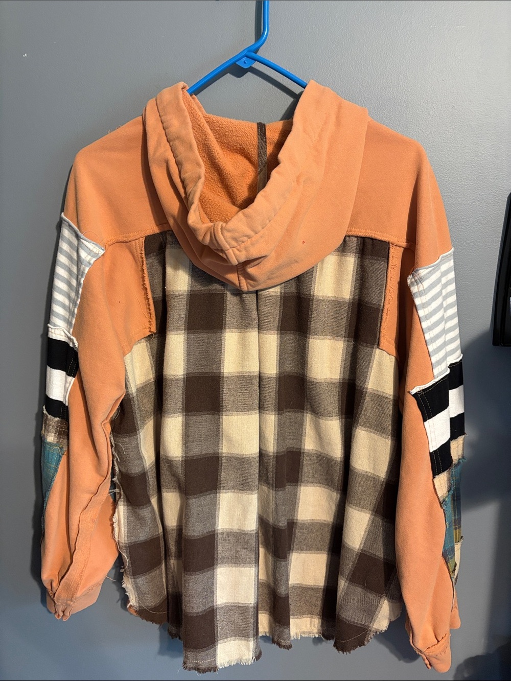 easel Orange Hoodie with Mixed-Pattern Sleeves - Picture 2 of 4